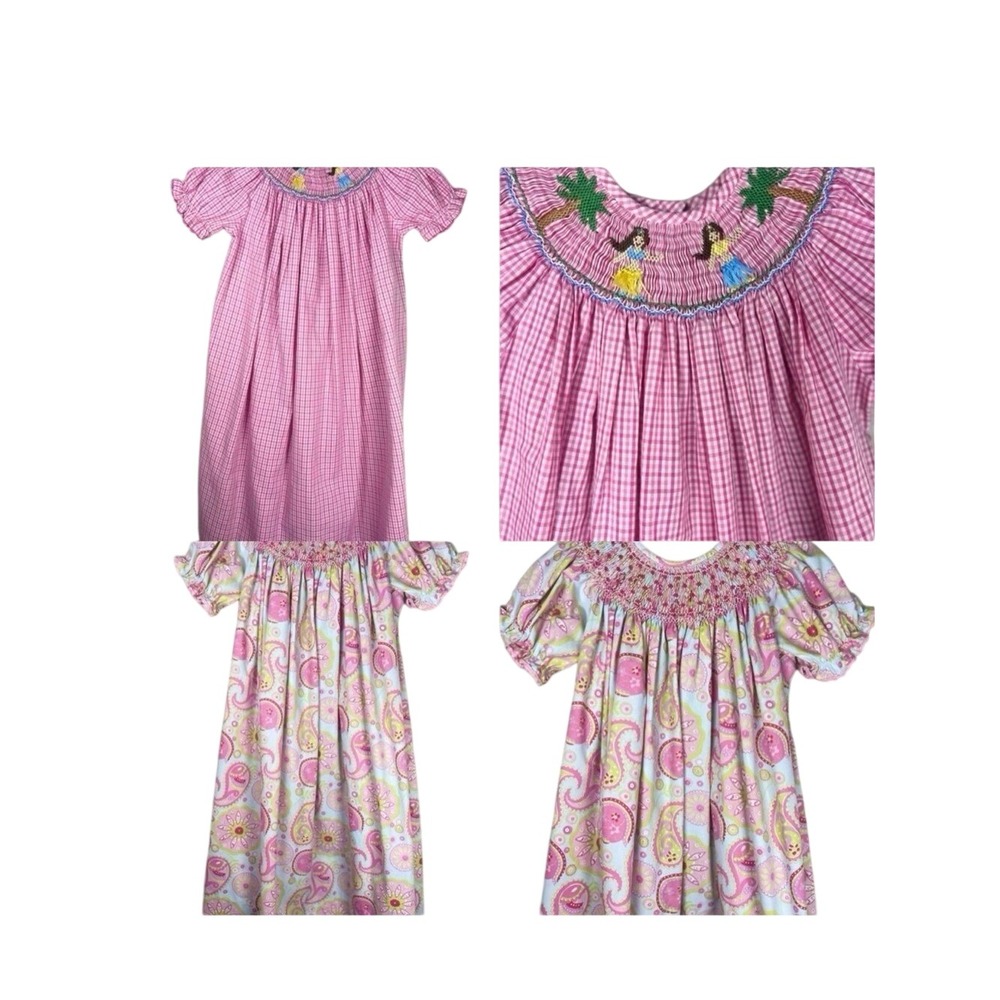 Bundle Smocked‎ Bishop Dresses 3T 4T Pink Gingham Hula Paisley Sweet South